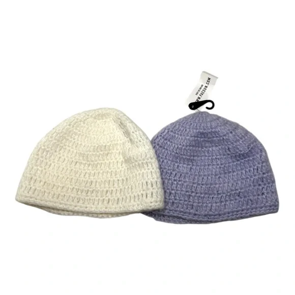 Cream and Lavender Knitted Beanie Bundle Size OS - Picture 2 of 4